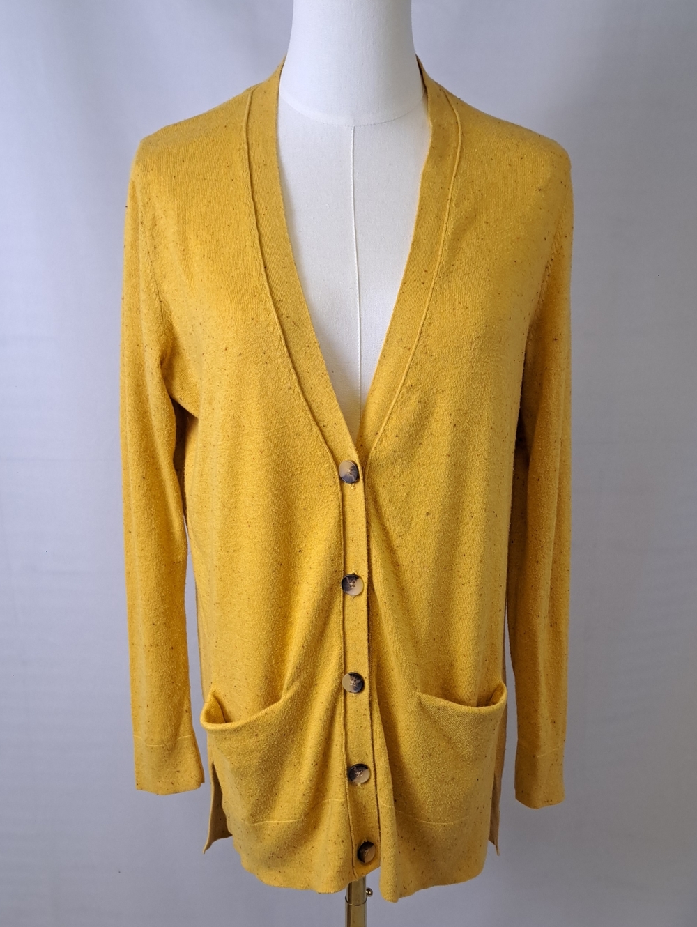 Old Navy Mustard Gold Yellow V-Neck Longline Button Front Cardigan Sweater M